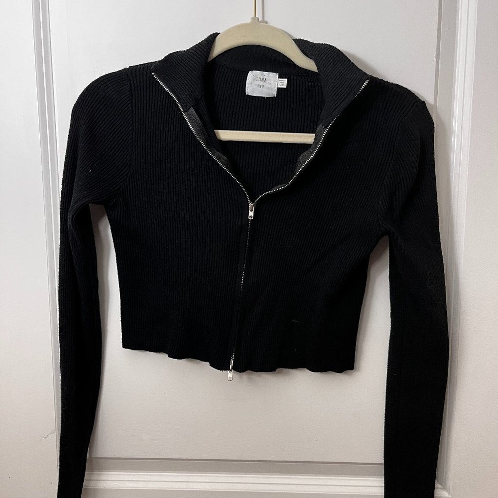 Cropped Black Zip Up Jacket